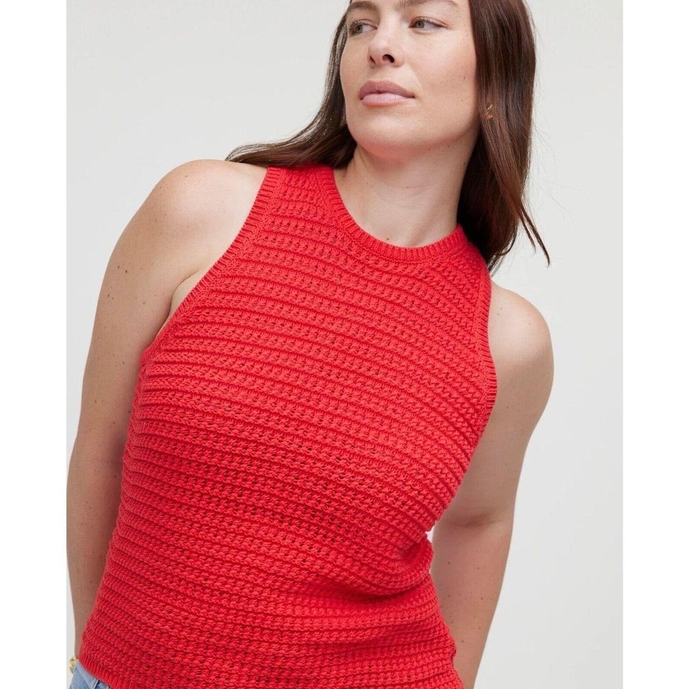 Madewell Red Cotton Open Stitch Knit Racerback Sweater Tank Top XXS crochet